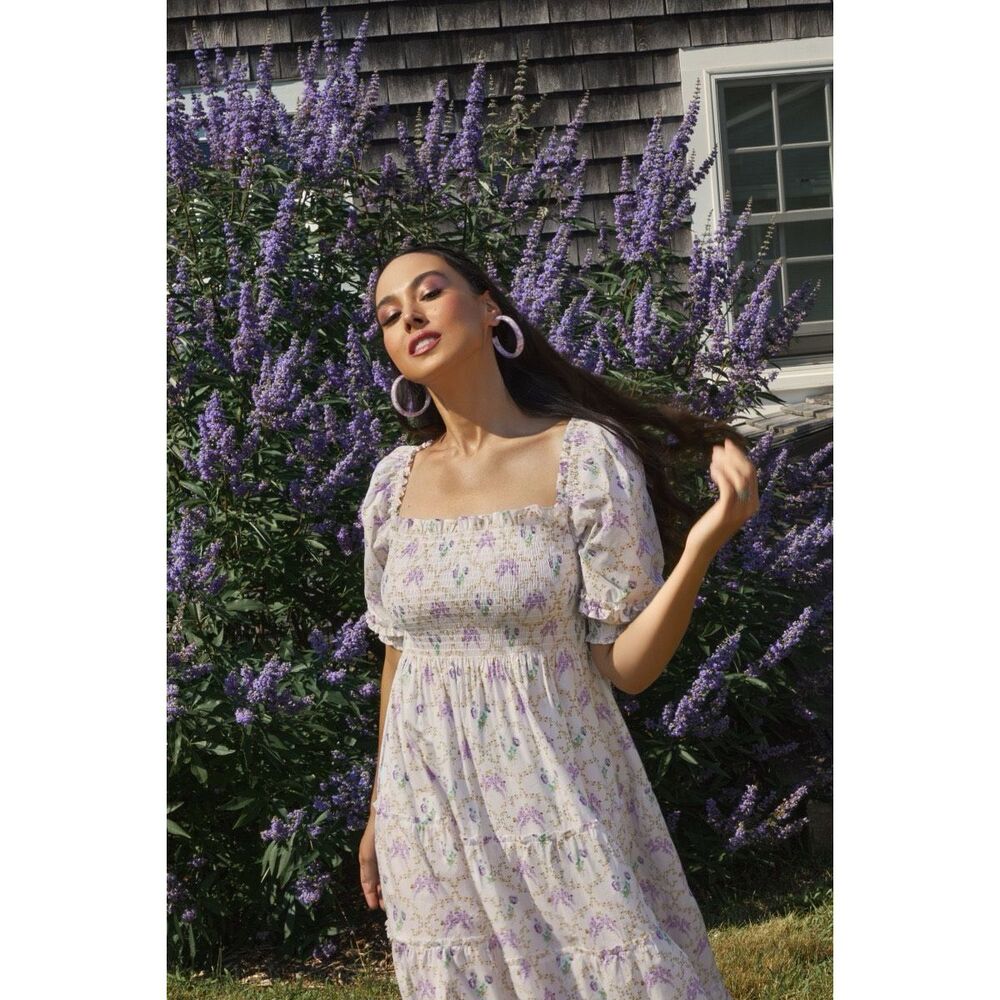 Hill House Floral Dress in Lavender and Cream
